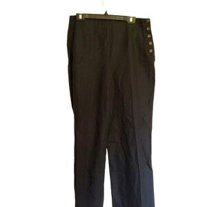 Talbots Black Side Button Up Black Linen Pants Size 8